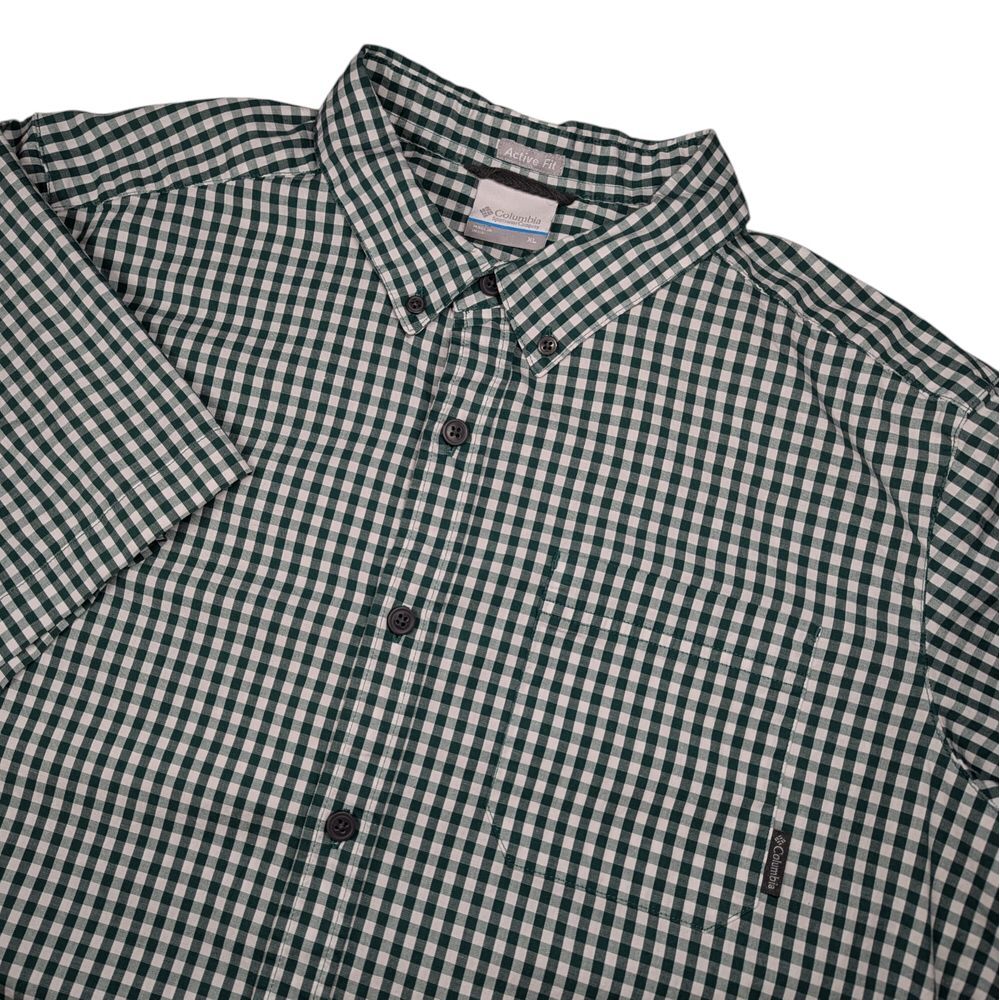 Columbia Checkered Mens Button Up Down Shirt Size XL Green Plaid Active Fit‎